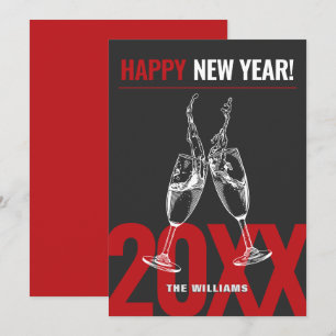 Tarjeta Festiva Champagne moderno vitorea año nuevo feliz rojo osc