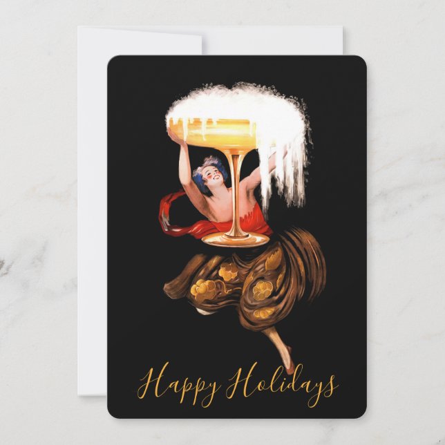 Tarjeta Festiva Champagne Toast Holiday Flat Card (Anverso)