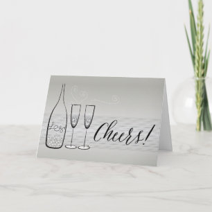 Tarjeta Festiva Champán de Plata Bubbly Stylish Año Nuevo