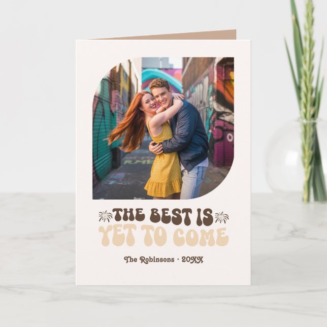 Tarjeta Festiva Champán Retro Brillo a la Mocha Año Nuevo Foto (Anverso)