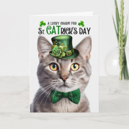 Tarjeta Festiva Champán Tabby Cat St CATrick's Day Lucky Charm