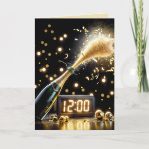 Tarjeta Festiva Champán Y Reloj De Año Nuevo