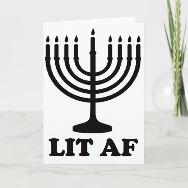 Tarjeta Festiva Chanukah divertido af encendido menorah de Jánuca (Anverso)