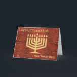 Tarjeta Festiva Chanukkah Norte Lejano - Coche de vacaciones de Bi<br><div class="desc">Feliz Chanukkah desde el extremo norte. Una recreación digital de una menorah Chanukkah que se formaría raspando cuidadosamente la superficie roja externa en el reverso de la corteza de abedul (Betula papyrifera) para revelar la capa amarillenta y más clara debajo. El texto que dice "Feliz Chanukkah" aparece y puedes agregar...</div>