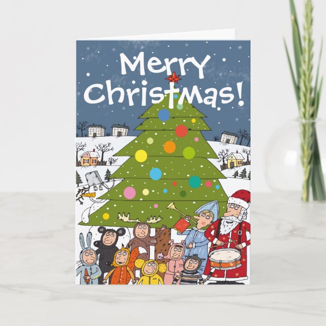 Tarjeta Festiva Chaotic Christmas Festive Scene Around Tree (Anverso)