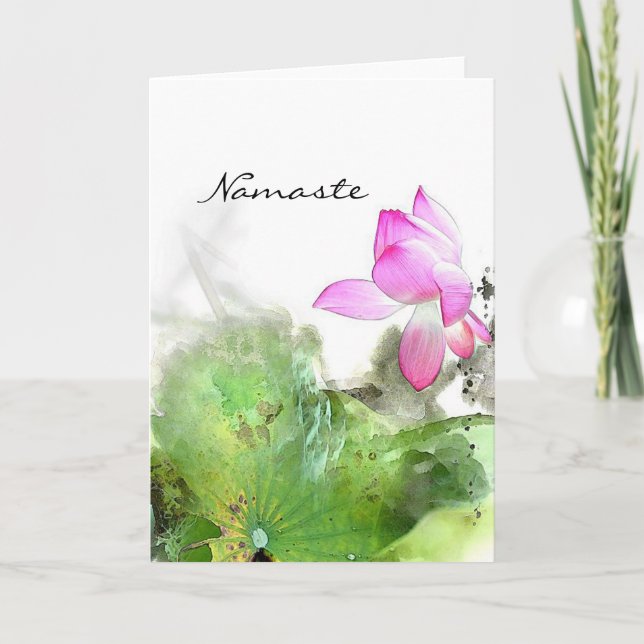 Tarjeta Festiva CHARCA LOTUS l arte de la pintura del cepillo del (Anverso)