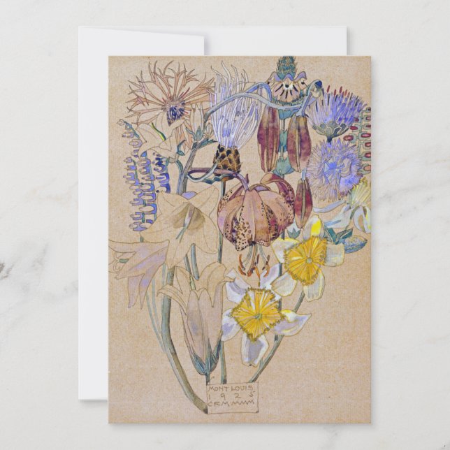 Tarjeta Festiva Charles Rennie Mackintosh - Mont Louis - Flor (Anverso)