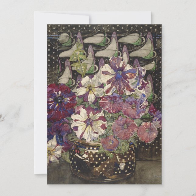 Tarjeta Festiva Charles Rennie Mackintosh - petunias (Anverso)