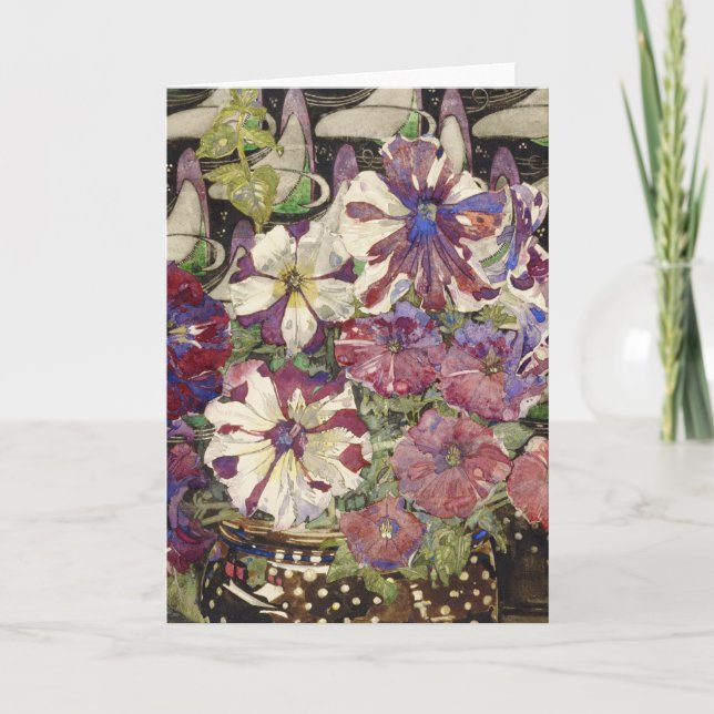 Tarjeta Festiva Charles Rennie Mackintosh - Petunias (Anverso)