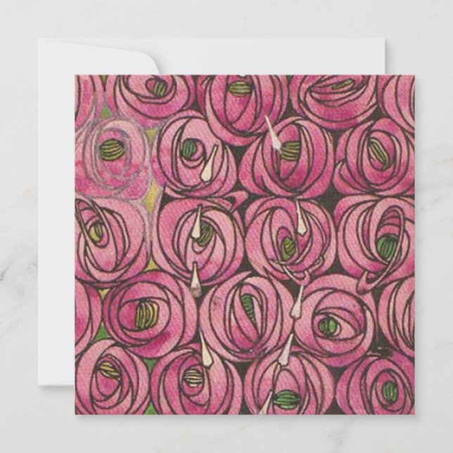 Tarjeta Festiva Charles Rennie Mackintosh - Rosas (Anverso)