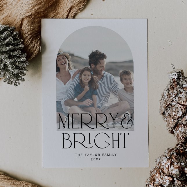 Tarjeta Festiva CHARLIE Black Arch Merry Bright Photo Navidades (CHARLIE Black Arch Merry Bright Photo Christmas Holiday Card)
