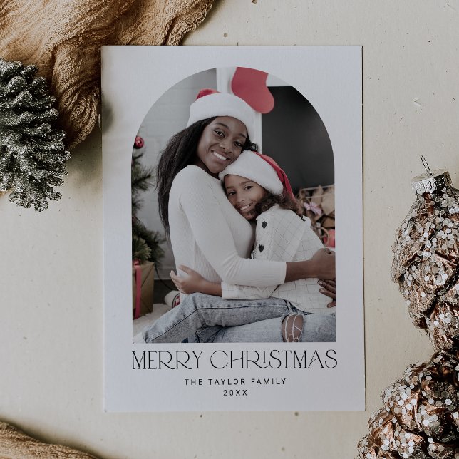 Tarjeta Festiva CHARLIE Black Arch Xmas Foto Diversión Feliz Navid (CHARLIE Black Arch Xmas Photo Fun Merry Christmas Holiday Card)