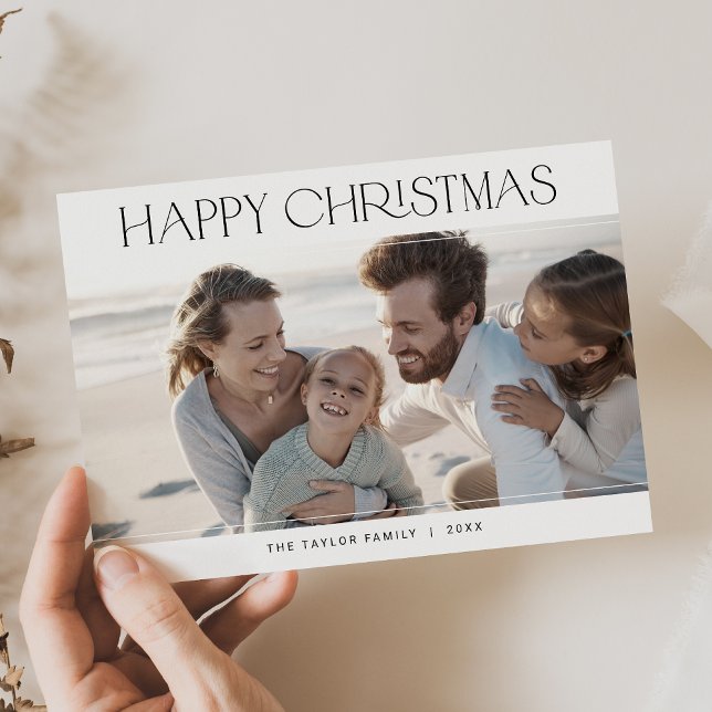 Tarjeta Festiva CHARLIE Black Modern Family Photo Happy Navidades (CHARLIE Black Modern Family Photo Happy Christmas Holiday Card)
