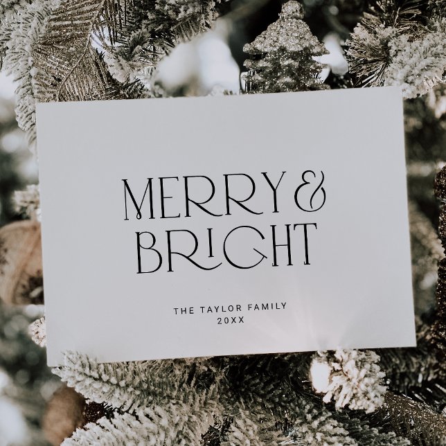 Tarjeta Festiva CHARLIE Black Modern Merry Bright Family Navidades (CHARLIE Black Modern Merry Bright Family Christmas Holiday Card)