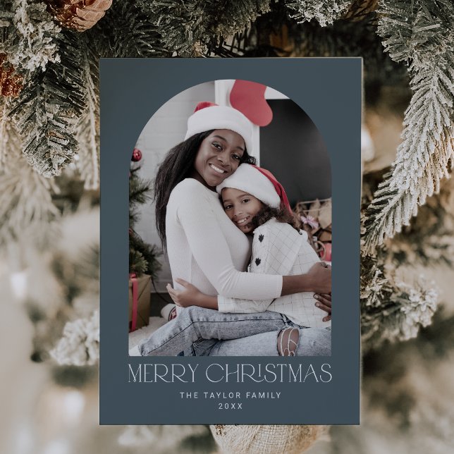 Tarjeta Festiva CHARLIE Blue Arch Xmas Foto Diversión Feliz Navida (CHARLIE Blue Arch Xmas Photo Fun Merry Christmas Holiday Card)