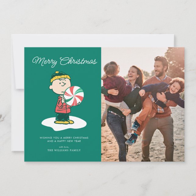 Tarjeta Festiva Charlie Brown Peppermint Candy (Anverso)