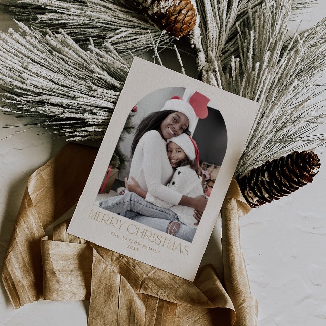 Tarjeta Festiva CHARLIE Gold Arch Xmas Foto Diversión Feliz Navida (CHARLIE Gold Arch Xmas Photo Fun Merry Christmas Holiday Card)