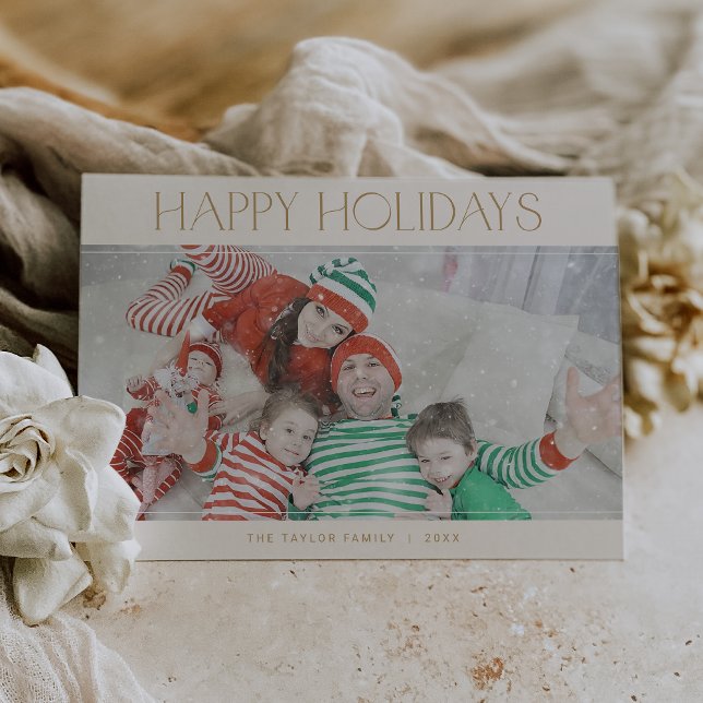 Tarjeta Festiva CHARLIE Gold Happy Holidays Xmas Photo Navidades (CHARLIE Gold Happy Holidays Xmas Photo Christmas Holiday Card)