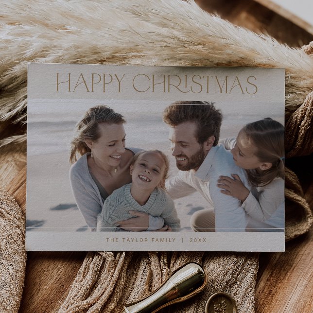 Tarjeta Festiva CHARLIE Gold Modern Family Photo Happy Navidades (CHARLIE Gold Modern Family Photo Happy Christmas Holiday Card)