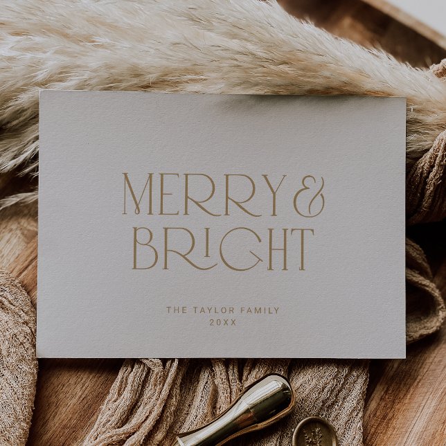 Tarjeta Festiva CHARLIE Gold Modern Merry Bright Family Navidades (CHARLIE Gold Modern Merry Bright Family Christmas Holiday Card)