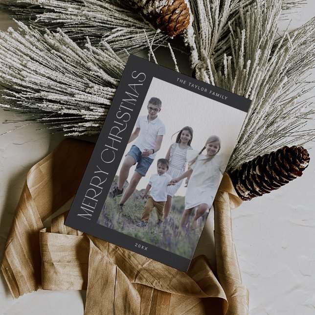 Tarjeta Festiva CHARLIE Gray Family Photo Boho Merry Christmas (CHARLIE Gray Family Photo Boho Merry Christmas Holiday Card)