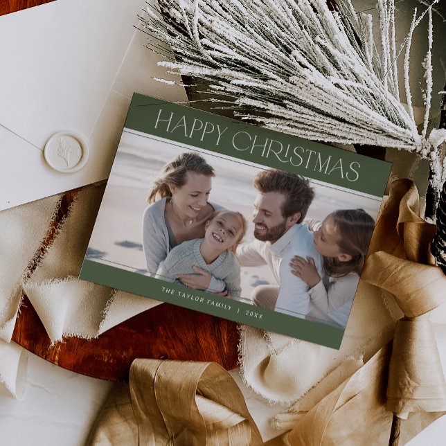 Tarjeta Festiva CHARLIE Green Modern Family Photo Happy Navidades (CHARLIE Green Modern Family Photo Happy Christmas Holiday Card)