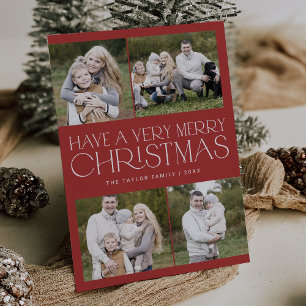 Tarjeta Festiva CHARLIE Red Simple Family Multi Photo Navidades