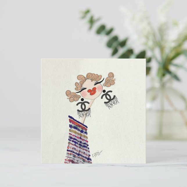 Tarjeta Festiva Charlotte es un Ilustracion de moda feliz (Anverso de pie)