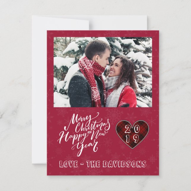 Tarjeta Festiva Charm Merry Christmas Happy New Year Pine Photo (Anverso)