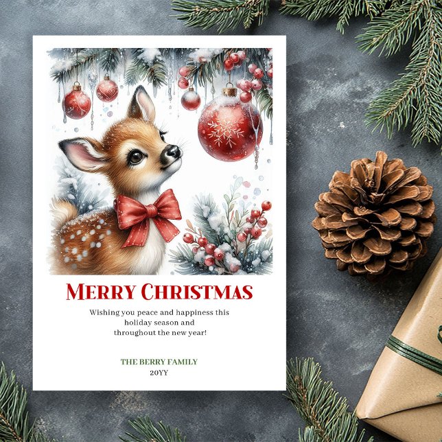 Tarjeta Festiva Charming Baby Fawn Christmas Scene Watercolor Card (Charming Baby Fawn Christmas Scene Watercolor Greeting Card

)