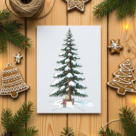 Tarjeta Festiva Charming Big Tree Scene Cute Christmas Card Design