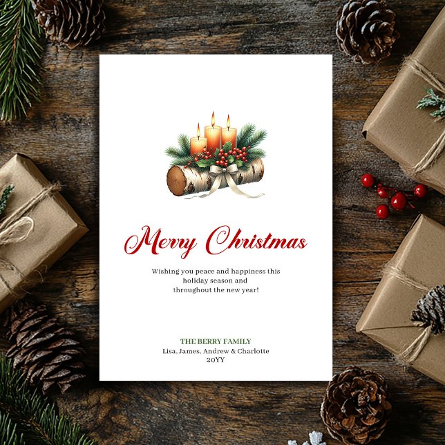 Tarjeta Festiva Charming Christmas candles holly berries card (Charming Christmas candles holly berries card)