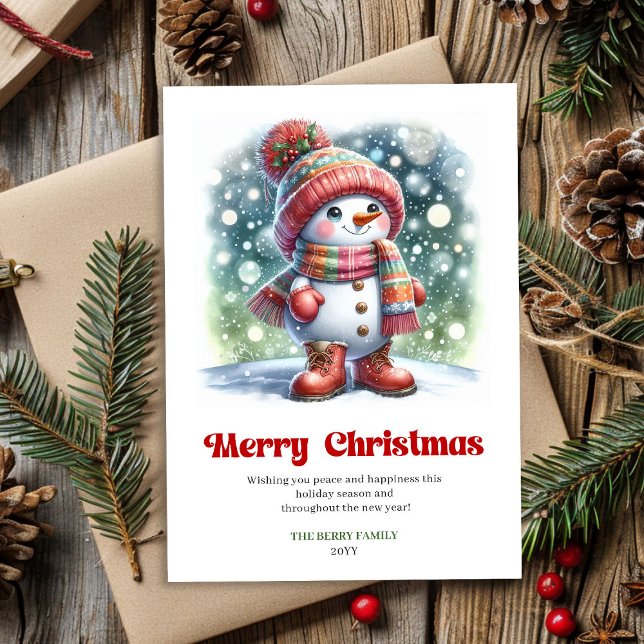 Tarjeta Festiva Charming Christmas snowman classic kids greeting  (Charming Christmas snowman classic kids greeting Holiday Card )