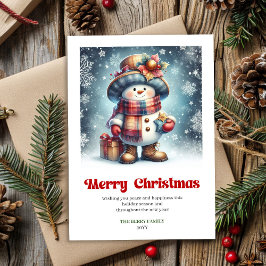 Tarjeta Festiva Charming Christmas snowman festive watercolor card