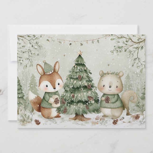 Tarjeta Festiva Charming Christmas tree with animals Christmas (Anverso)