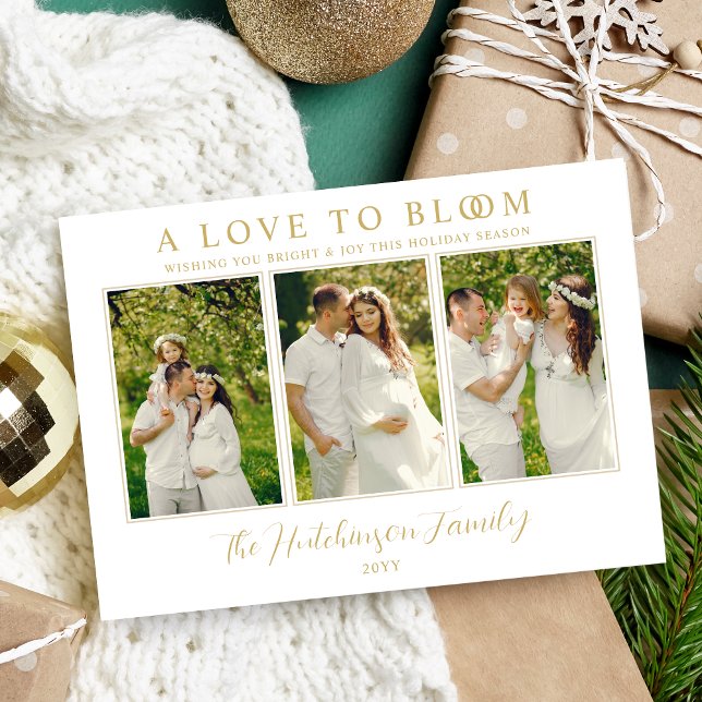 Tarjeta Festiva Charming Elegant Love Christmas 3 Photos Collage (Charming Elegant Love Christmas 3 Photos Collage Holiday Card with Envelope. )