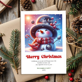 Tarjeta Festiva Charming funny snowman watercolor Xmas greeting