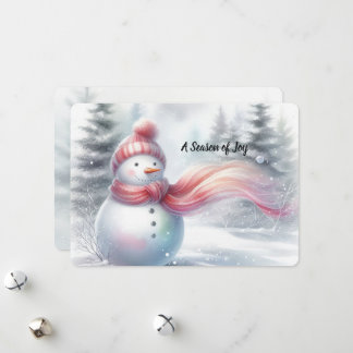 Tarjeta Festiva Charming Pink Scarf Snowman Christmas Card