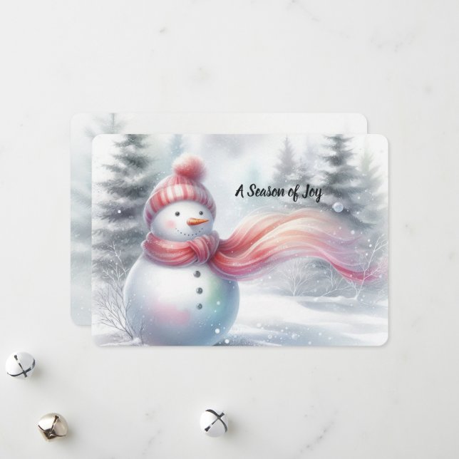 Tarjeta Festiva Charming Pink Scarf Snowman Christmas Card