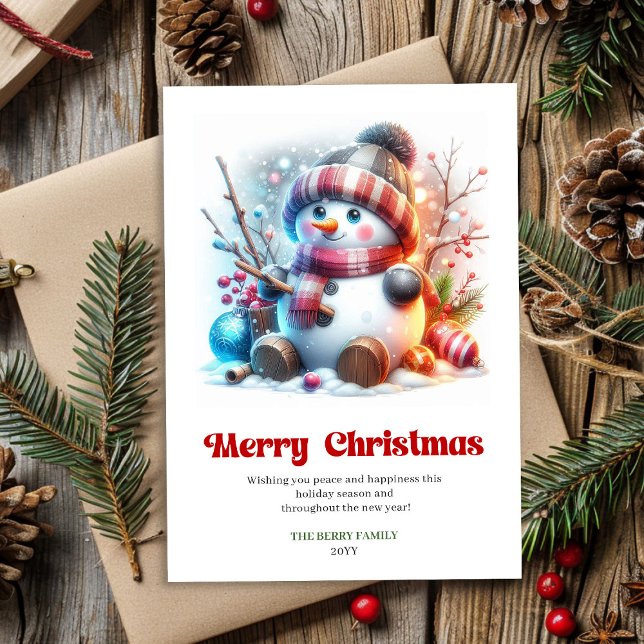 Tarjeta Festiva Charming printable cartoon snowman holiday card (Charming printable cartoon snowman holiday card)
