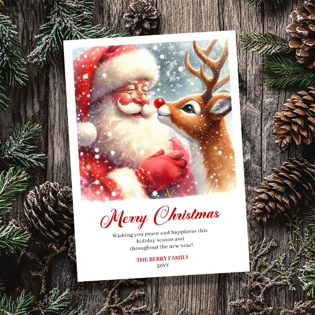 Tarjeta Festiva Charming Santa And Rudolph Scene Christmas Greetin (Charming Santa And Rudolph Scene Christmas Greeting Card)