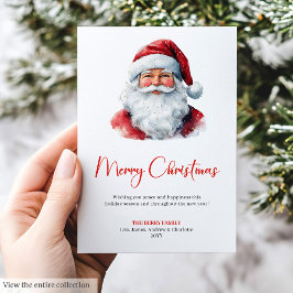 Tarjeta Festiva Charming Santa Claus Red Green Rustic Holiday Card