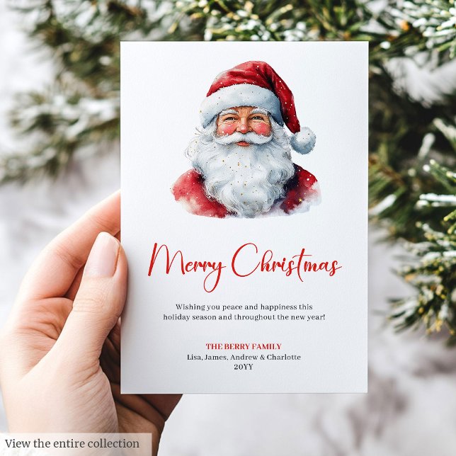 Tarjeta Festiva Charming Santa Claus Red Green Rustic Holiday Card (Charming Santa Claus Red Green Rustic Holiday Card)