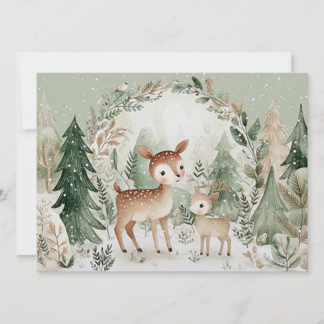 Tarjeta Festiva Charming winter scene with deer Merry Christmas (Anverso)