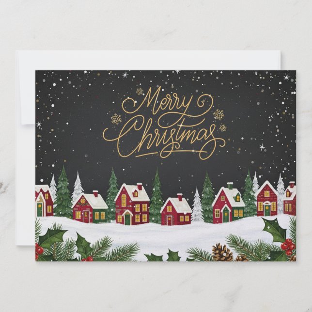 Tarjeta Festiva Charming winter village Merry Christmas card (Anverso)