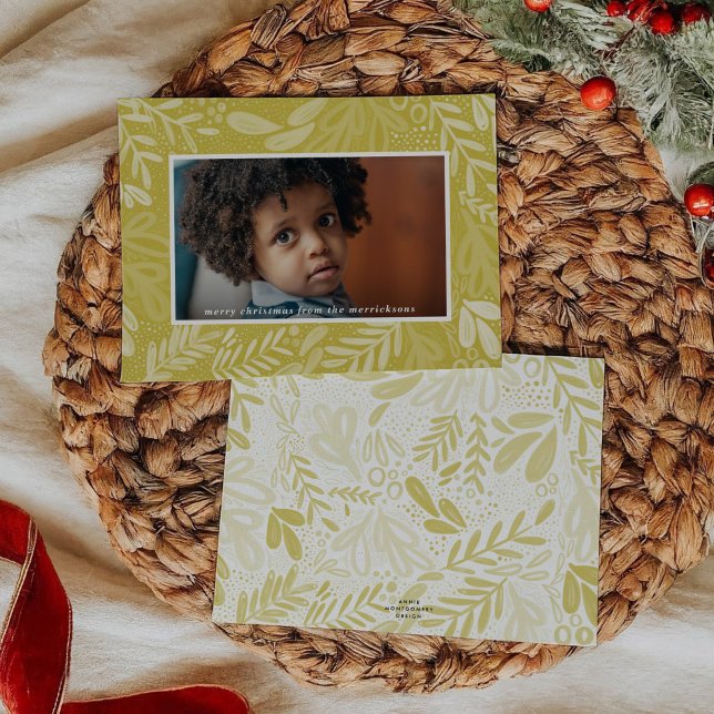 Tarjeta Festiva Chartreuse Bramble | Foto botánica festiva (Chartreuse Bramble | Festive Botanical Photo Holiday Card)