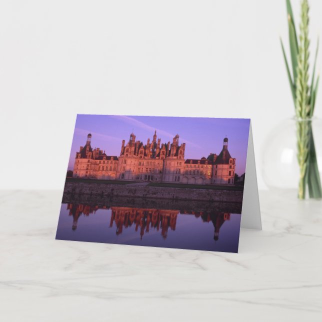 Tarjeta Festiva Chateau Chambord al atardecer, Valle del Loira, Fr (Anverso)