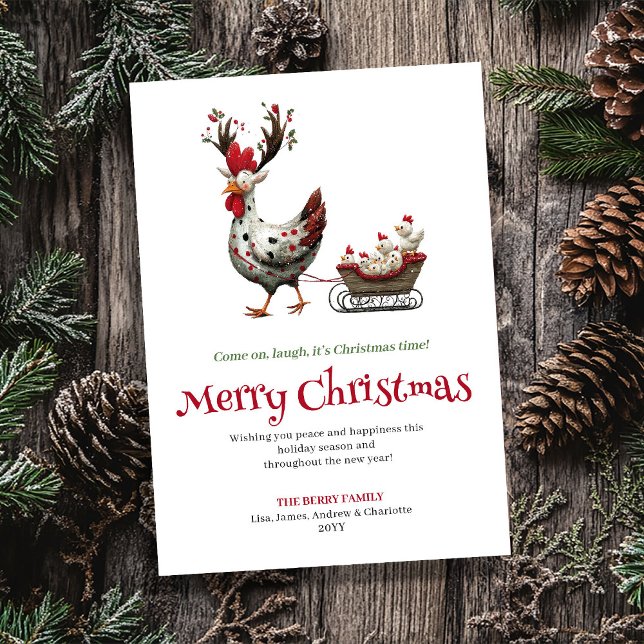 Tarjeta Festiva Cheerful Chickens Quirky Christmas Greeting Card (Cheerful Chickens Quirky Christmas Greeting Card)