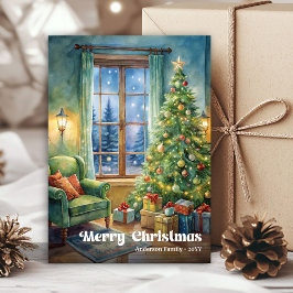 Tarjeta Festiva Cheerful Christmas scene card rustic holiday tones