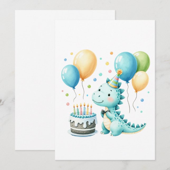 Tarjeta Festiva Cheerful Dinosaur Birthday Card (Anverso / Reverso)